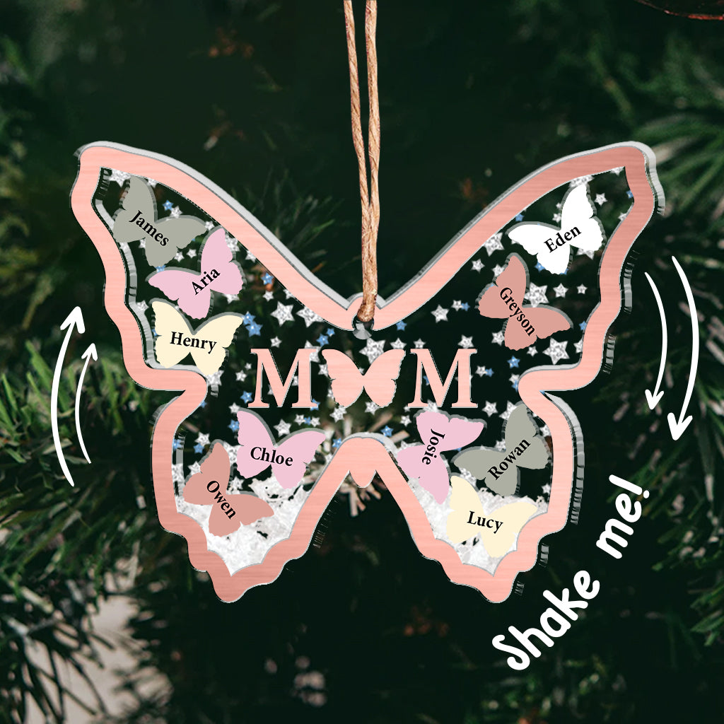 Mother And Children Butterflies - Gift for mom - Personalized 3 Layered Shaker Ornament