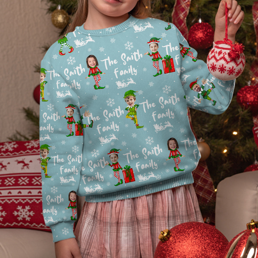 Christmas Elves Blue Ugly Sweater - Personalized Family Ugly Sweater