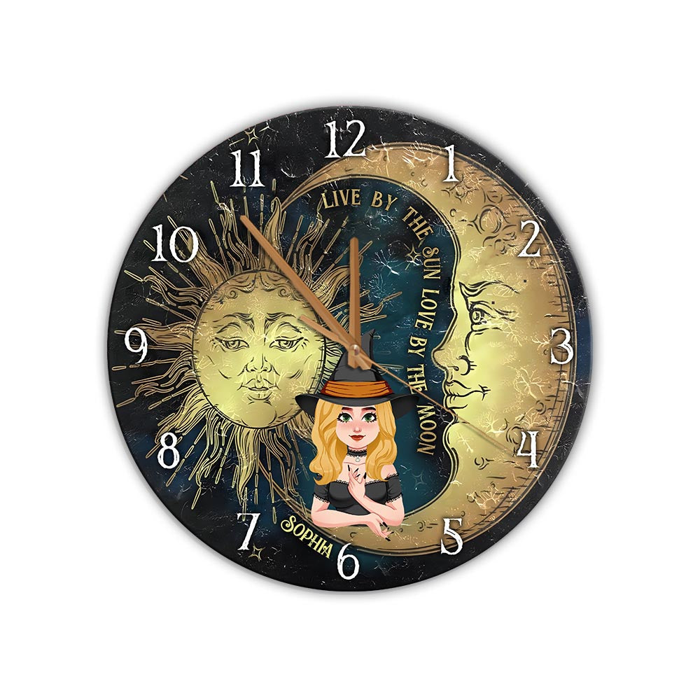 Live By The Sun Love By The Moon - Personalized Witch Wall Clock