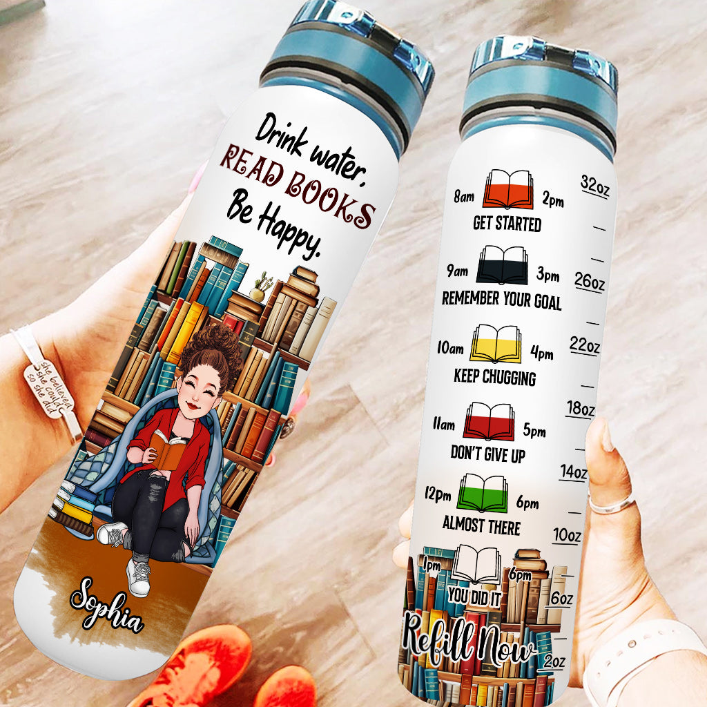Read Book Be Happy - Personalized Book Water Tracker Bottle