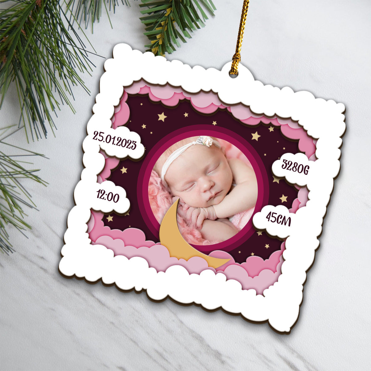 Personalized Baby Photo - Gift for Newborn - Personalized 3 Layered Wooden Ornament