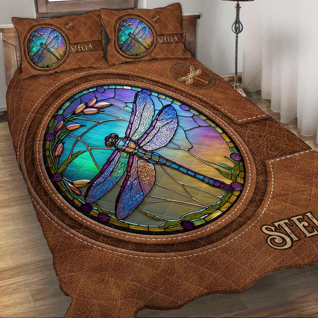 Stained Glass Dragonfly - Personalized Dragonfly Quilt Set