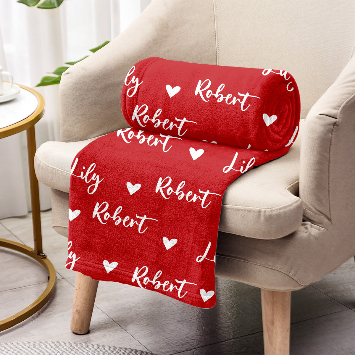 Custom Name Heart Pattern - Personalized Couple Blanket