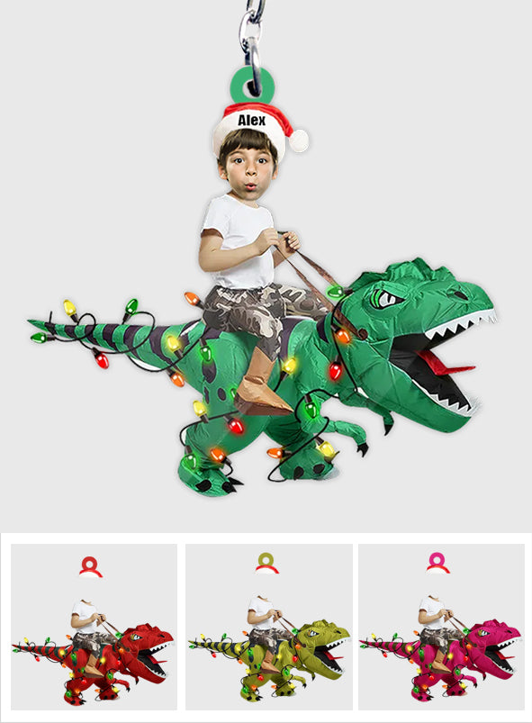 Cute Kid Rides The Dinosaurus - Personalized Kid Keychain