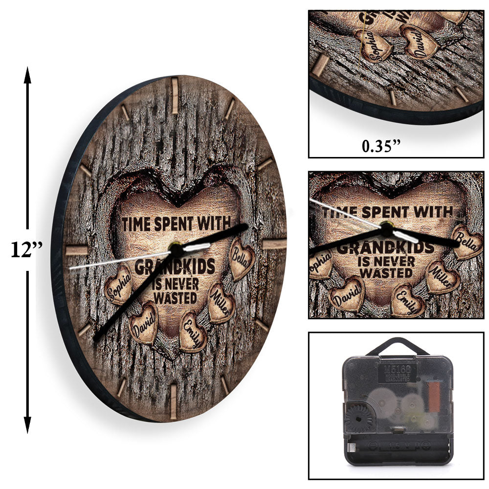 Time Spent With Grandkids Is Never Wasted - Personalized Grandma Wall Clock