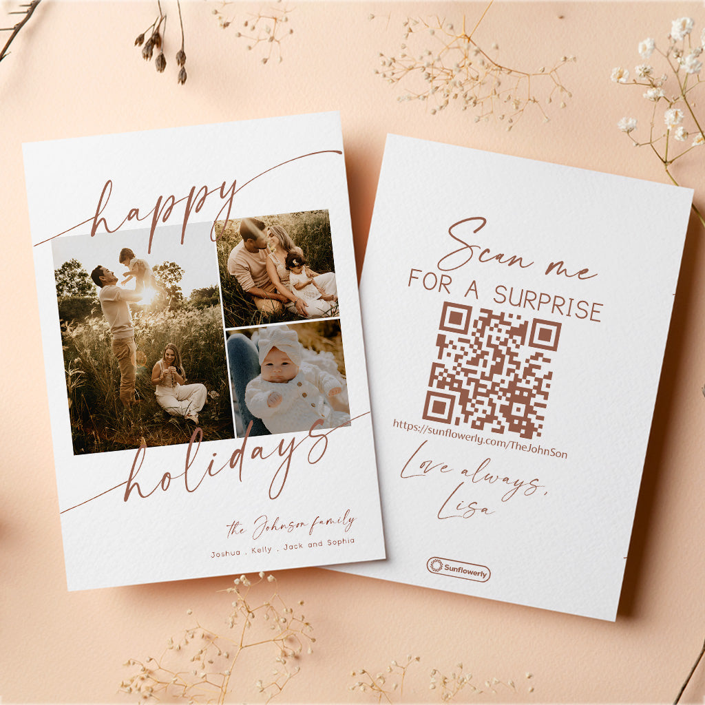 Happy Holidays Photo Collage - Personalized QR Greeting Card