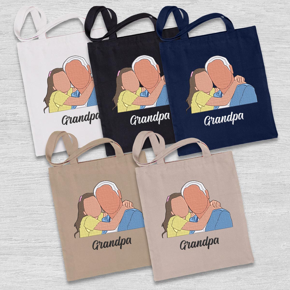 Custom 2D Photo - Personalized Grandpa Embroidered Tote Bag