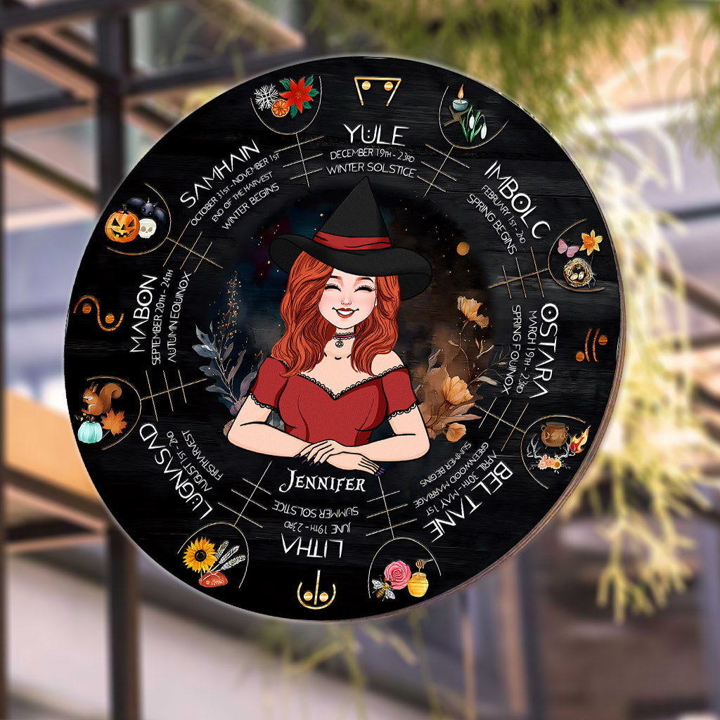 Wheel Of The Year - Personalized Witch Round Metal Sign