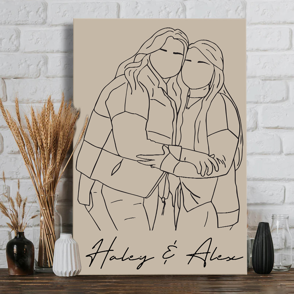 Besties Line Art - Personalized Bestie Canvas And Poster