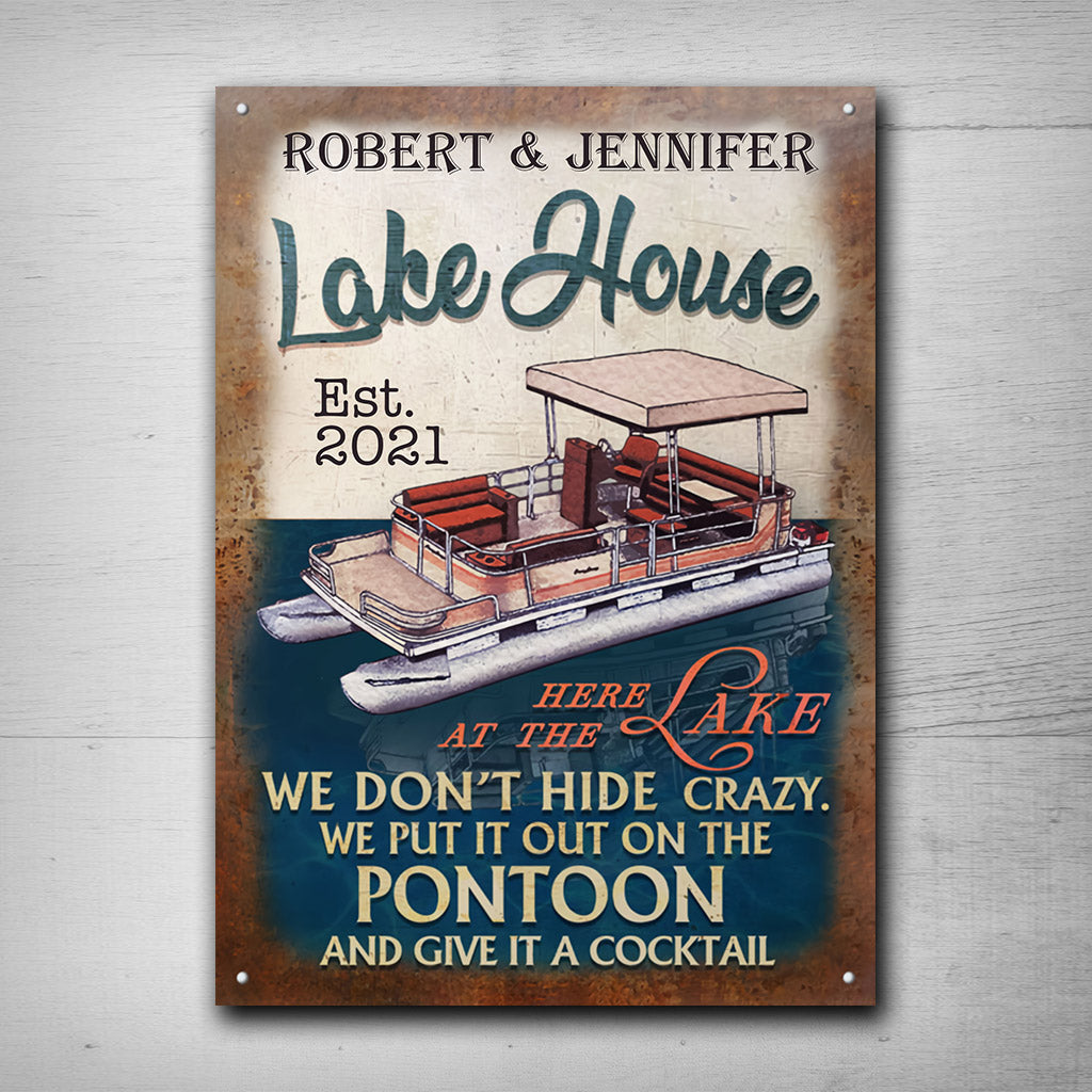 Lake House - Personalized Pontoon Rectangle Metal Sign