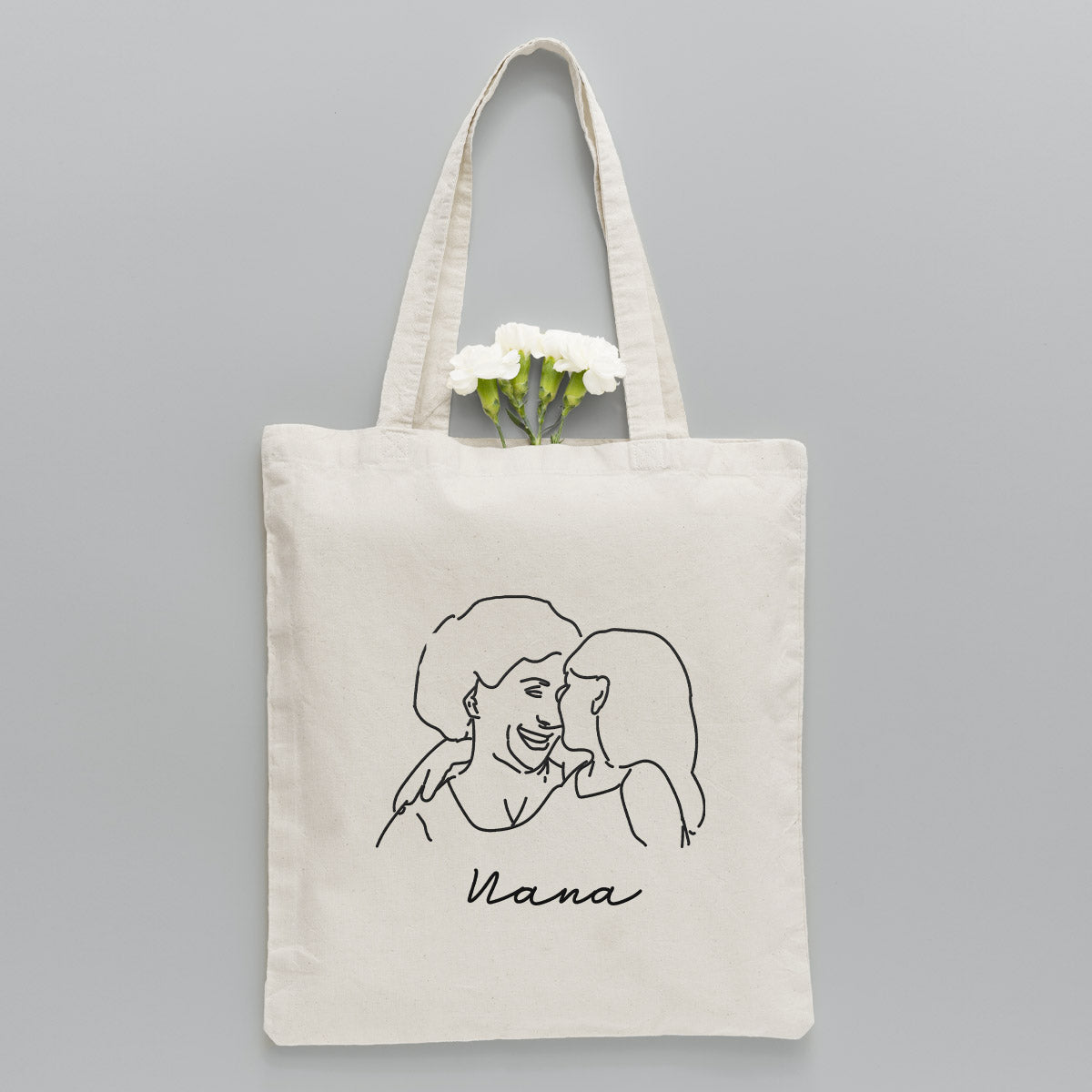 Custom Photo Line Art - Personalized Grandma Embroidered Tote Bag