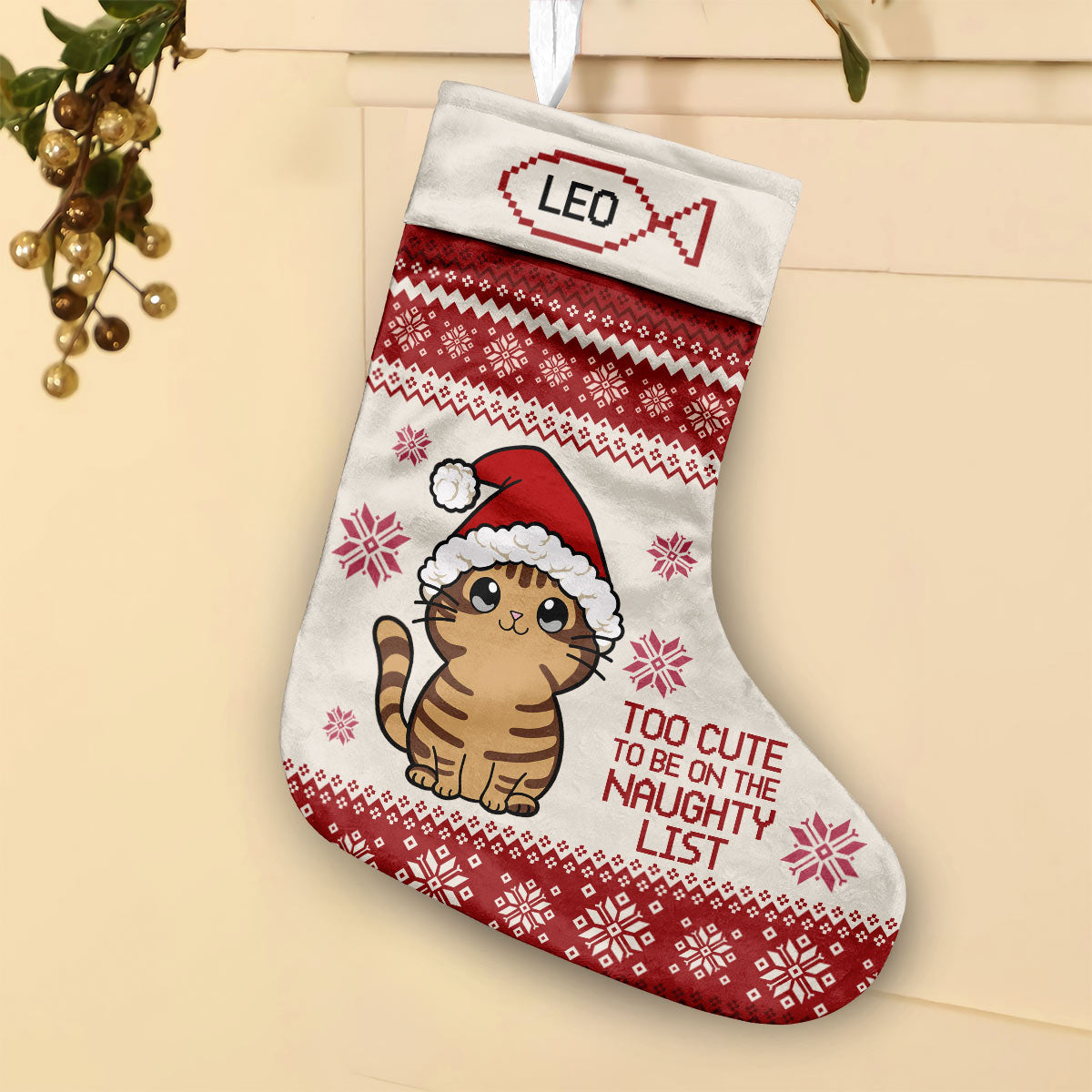 Too Cute To Be On The Naughty List - Personalized Cat Christmas Stockings