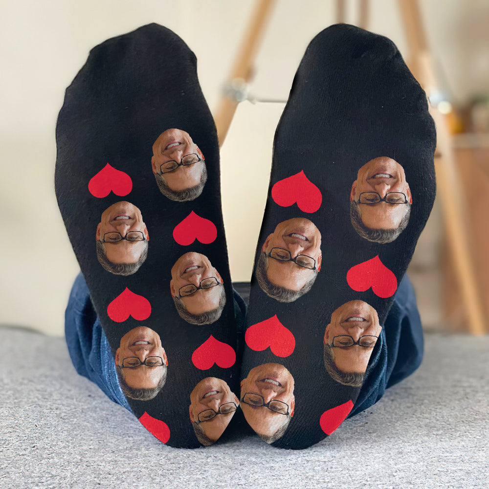 Custom Face Heart Pattern - Personalized Step Dad Socks