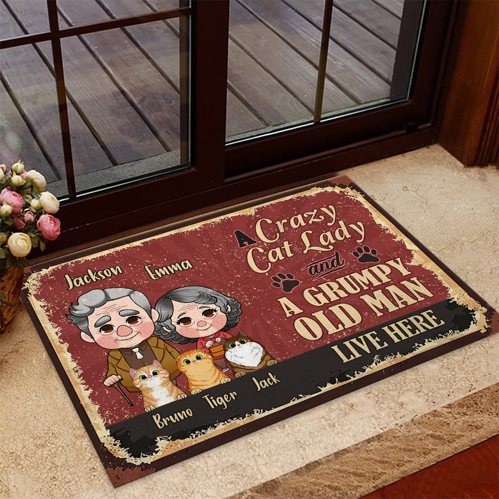 A Crazy Cat Lady And A Grumpy Old Man - Personalized Husband And Wife Doormat