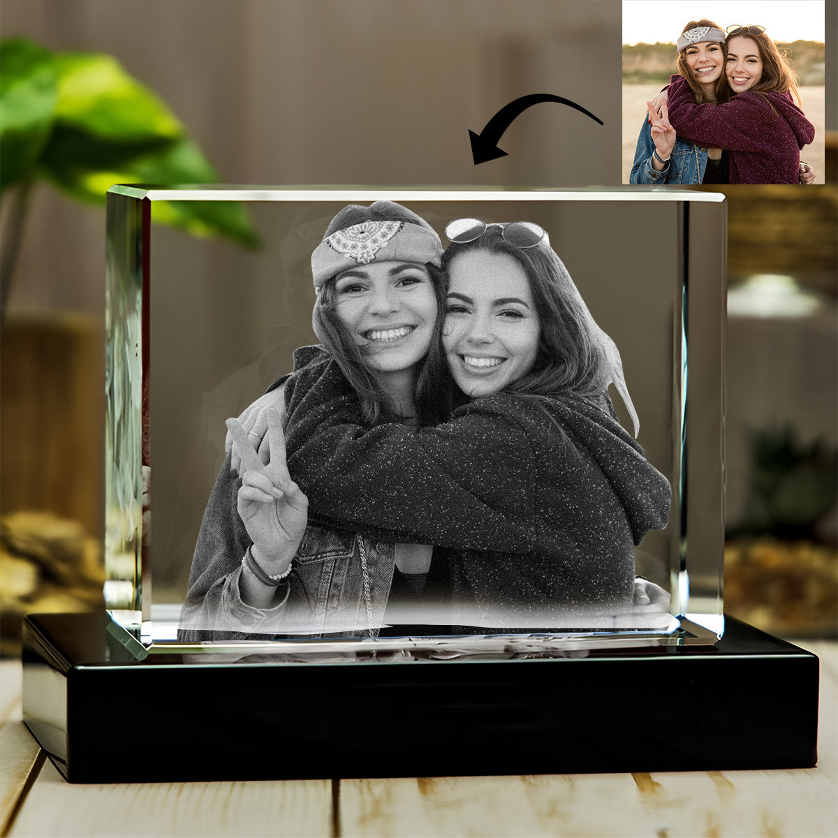 Custom Photo - Personalized Bestie Laser Engraving 3D Cuboid Shaped Crystal Lamp