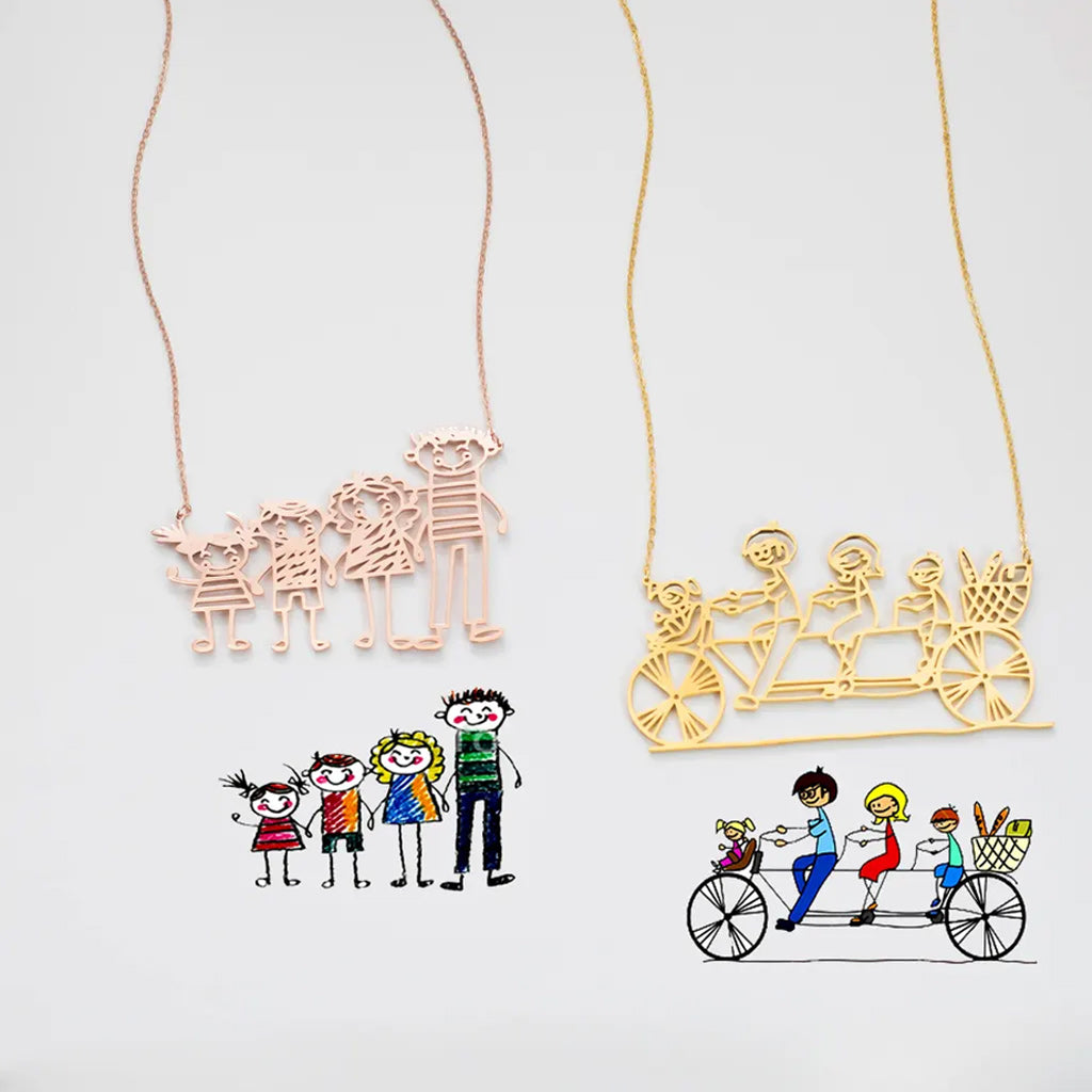 Kids Drawing Necklace - Personalized Family Custom Shaped Pendant