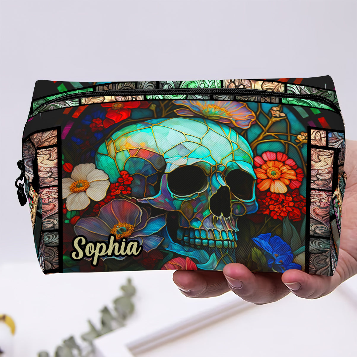 Floral Skull - Personalized Skull Makeup Bag