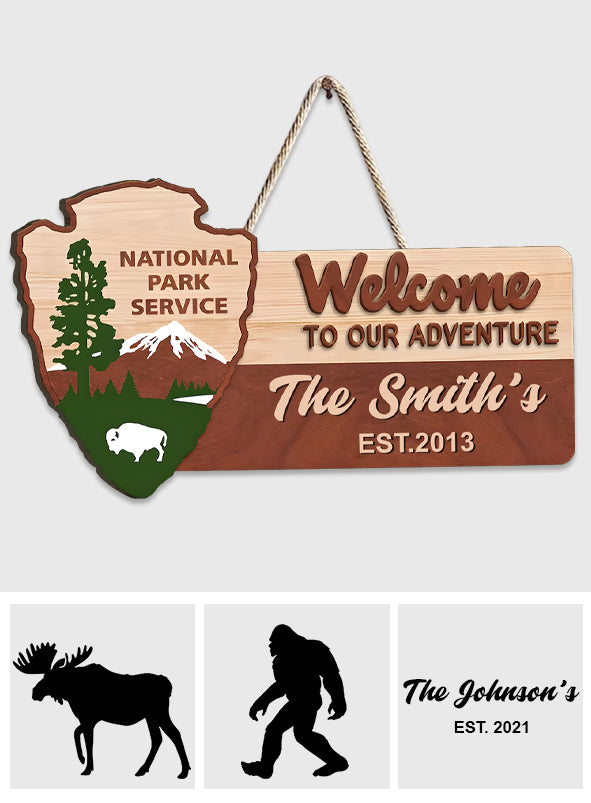 Welcome To Our Adventure - Personalized Hiking Custom Shaped Wood Sign