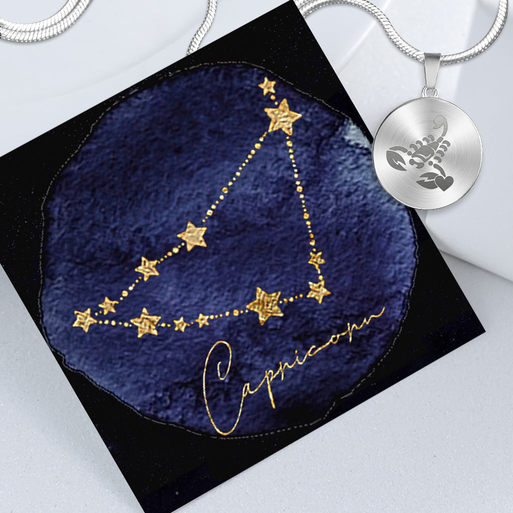 Zodiac Sign Necklace - Personalized Horoscope Round Pendant Necklace