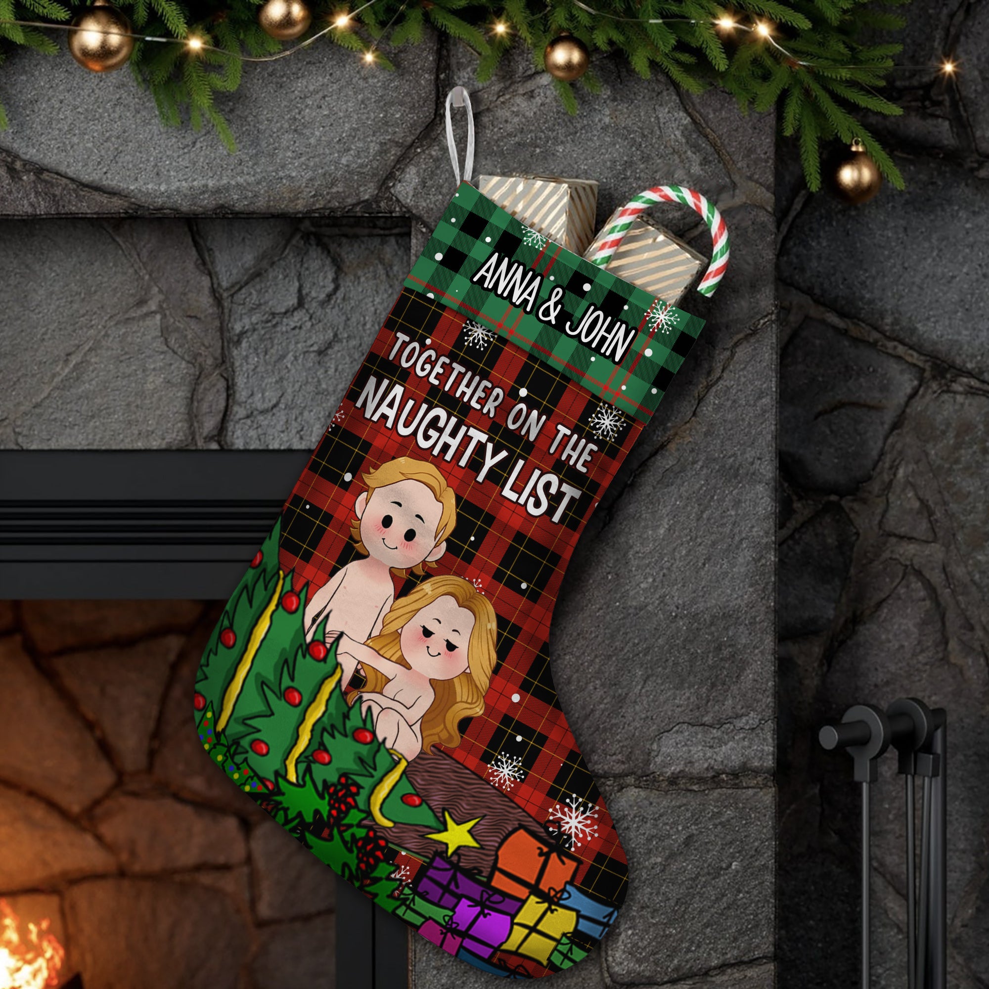 Together On The Naughty List - Personalized Couple Christmas Stockings