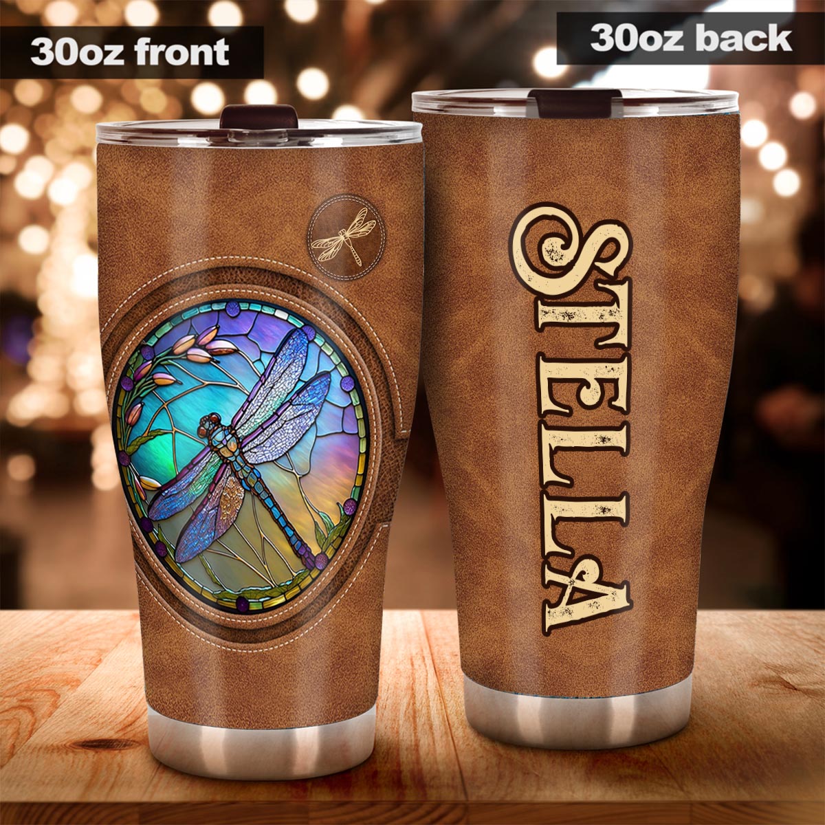 Stained Glass Dragonfly - Personalized Dragonfly Tumbler