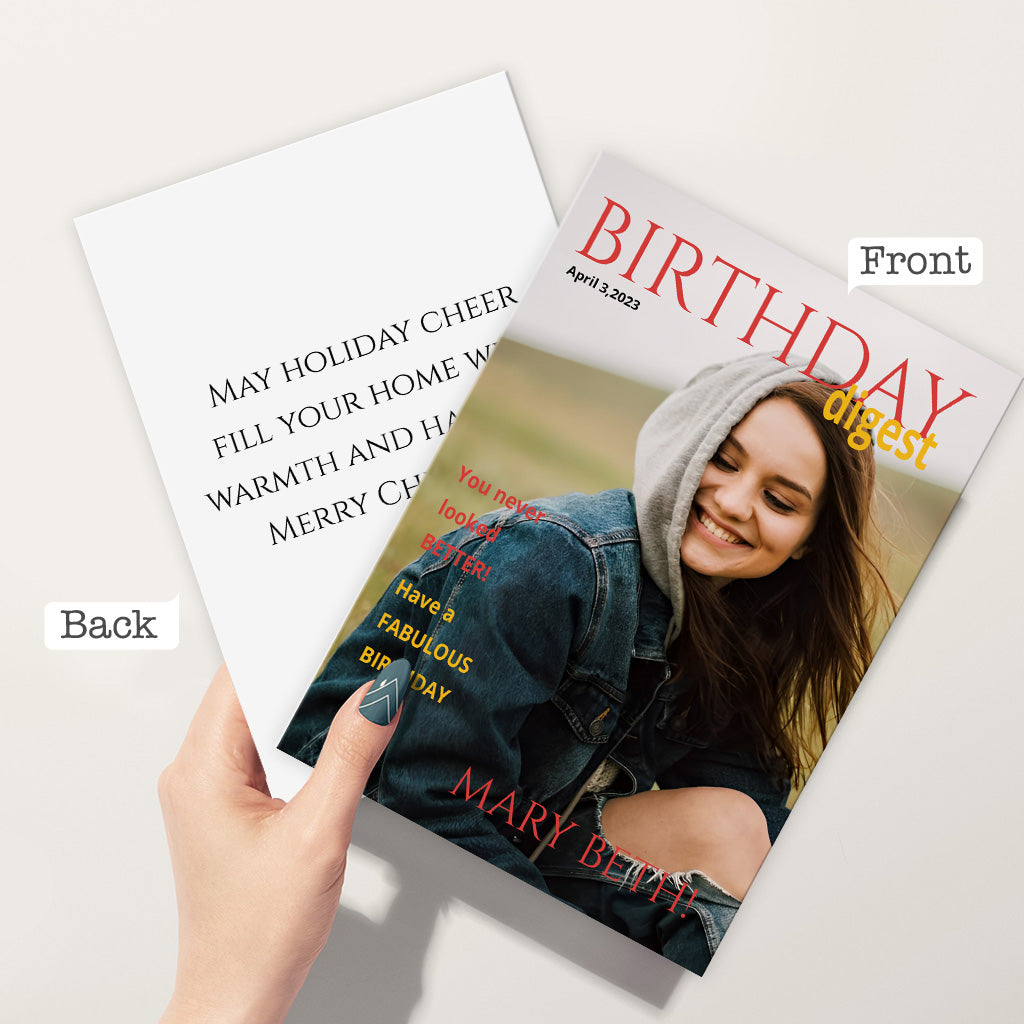 Birthday Digest Magazine Photo Upload - Personalized Greeting Card