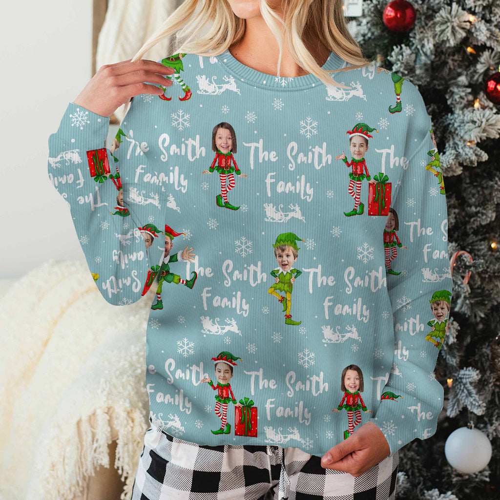 Christmas Elves Blue Ugly Sweater - Personalized Family Ugly Sweater