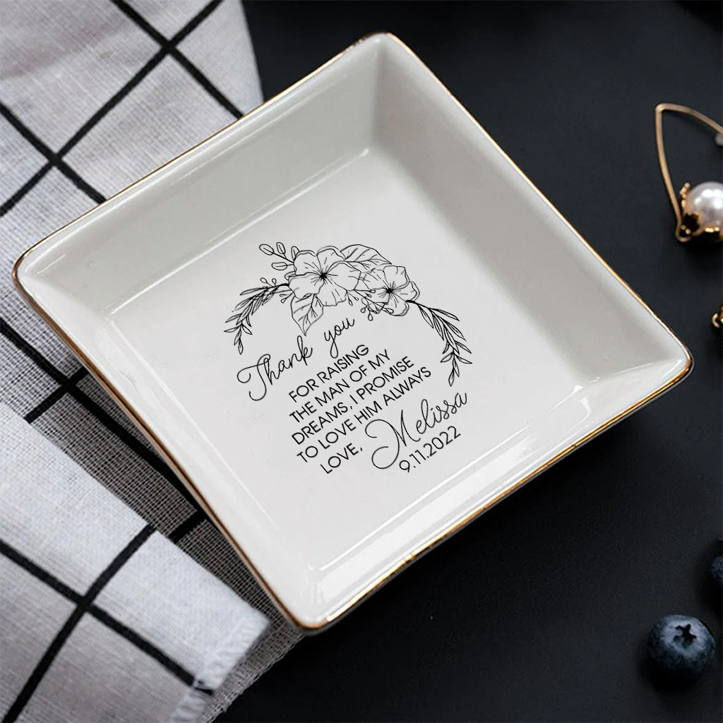 Thank You For Raising The Man Of My Dreams Gift For Mother Of The Groom From Bride - wedding gift for mother in law - Personalized Jewelry Dish