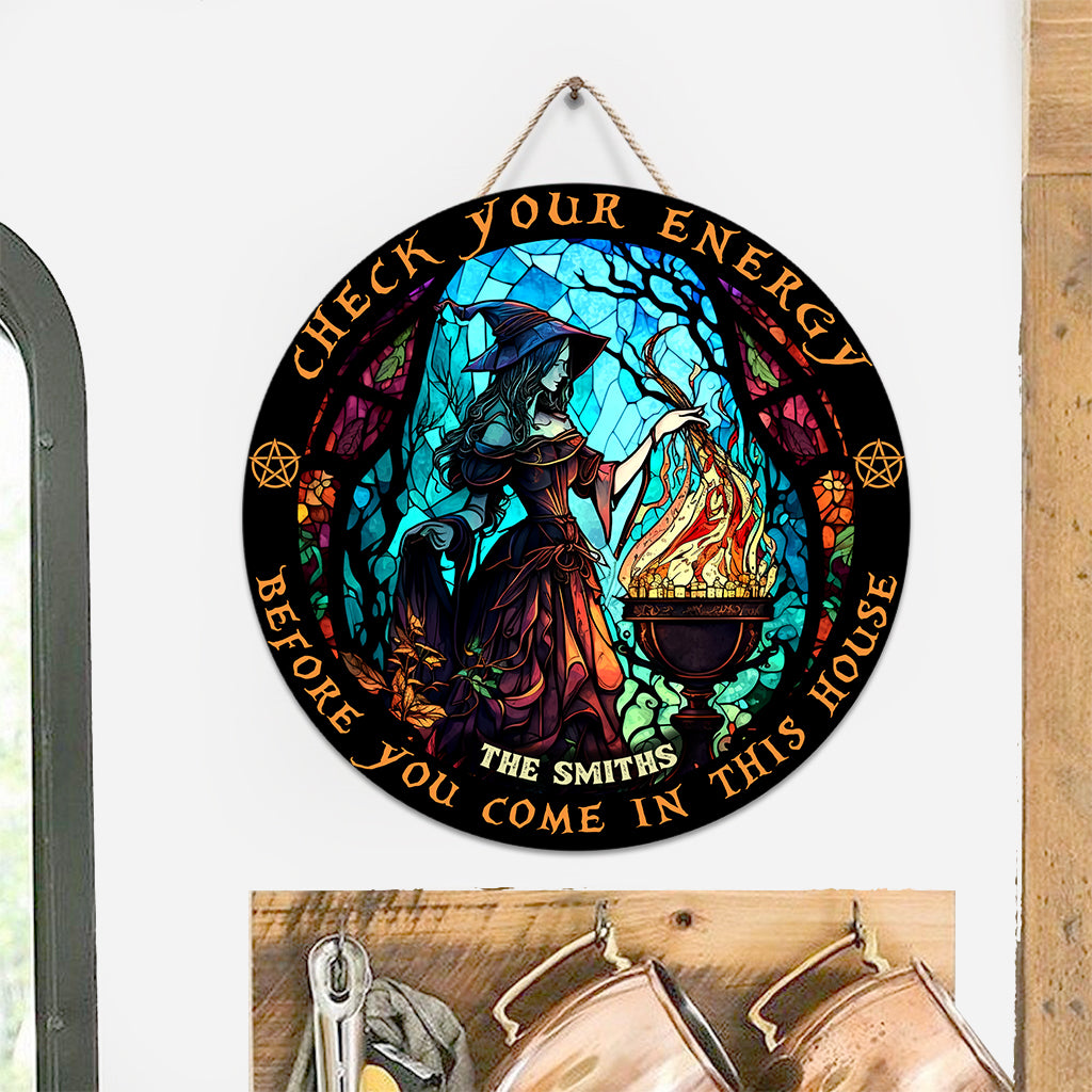 Check Ya Energy - Personalized Witch Round Wood Sign