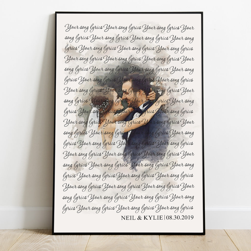 Custom Watercolor Portraits With Wedding Song Lyrics - Personalized Husband And Wife Canvas And Poster