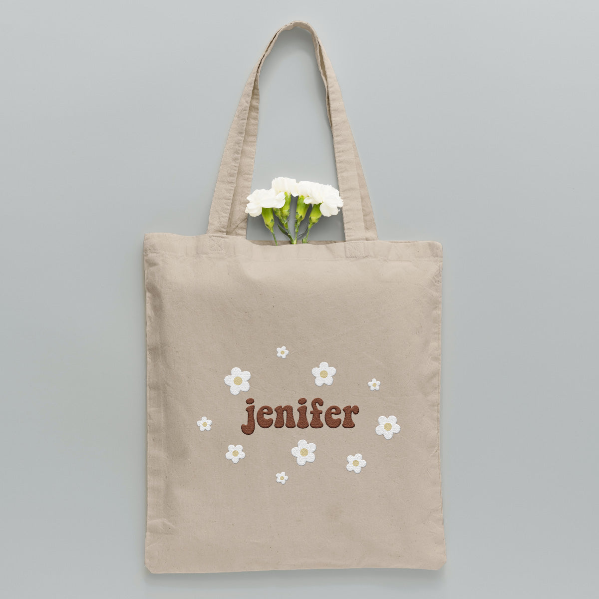 Custom Name With Flower - Personalized Aunt Embroidered Tote Bag