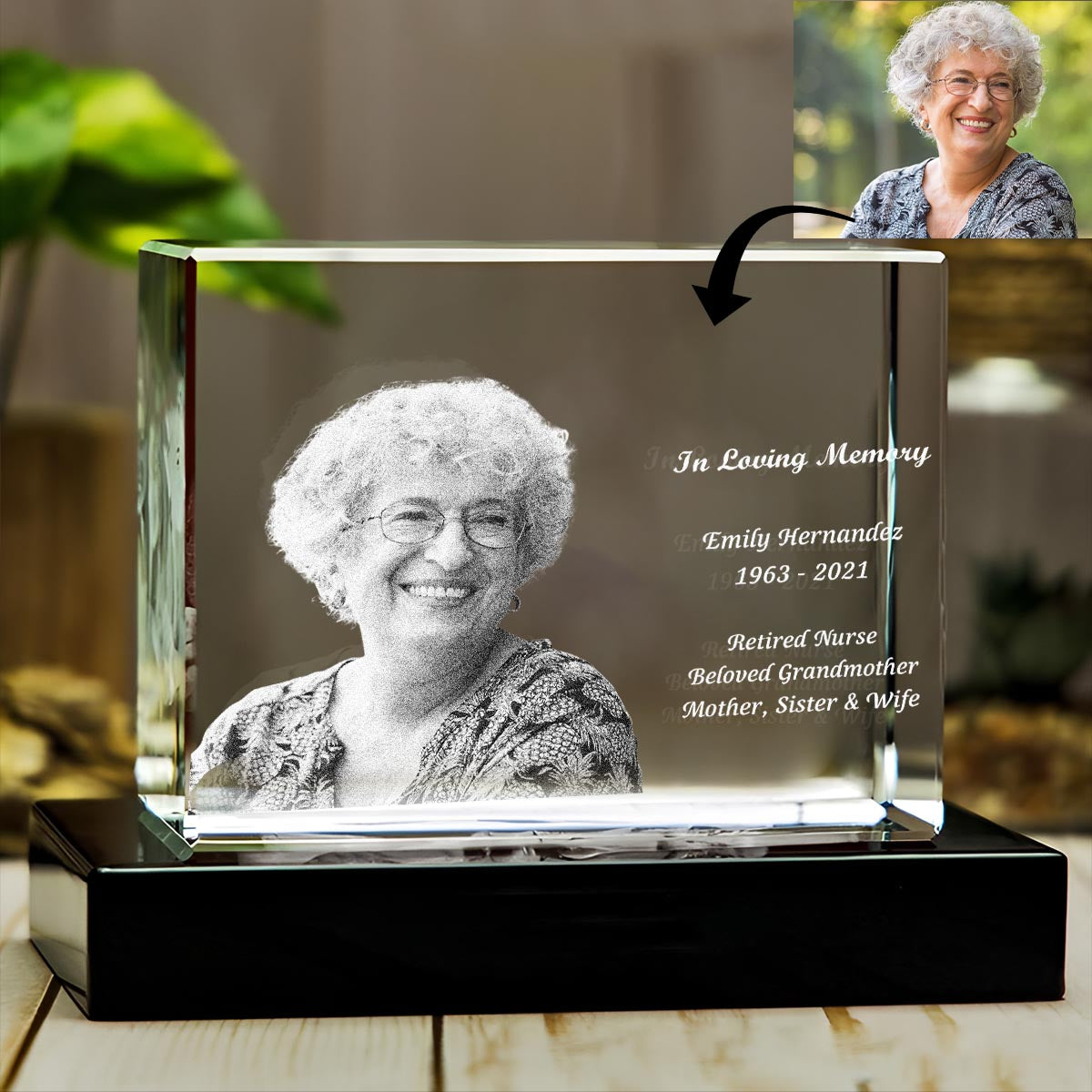 In Loving Memory - Memorial gift for loss of - Personalized Laser Engraving 3D Cuboid Shaped Crystal Lamp