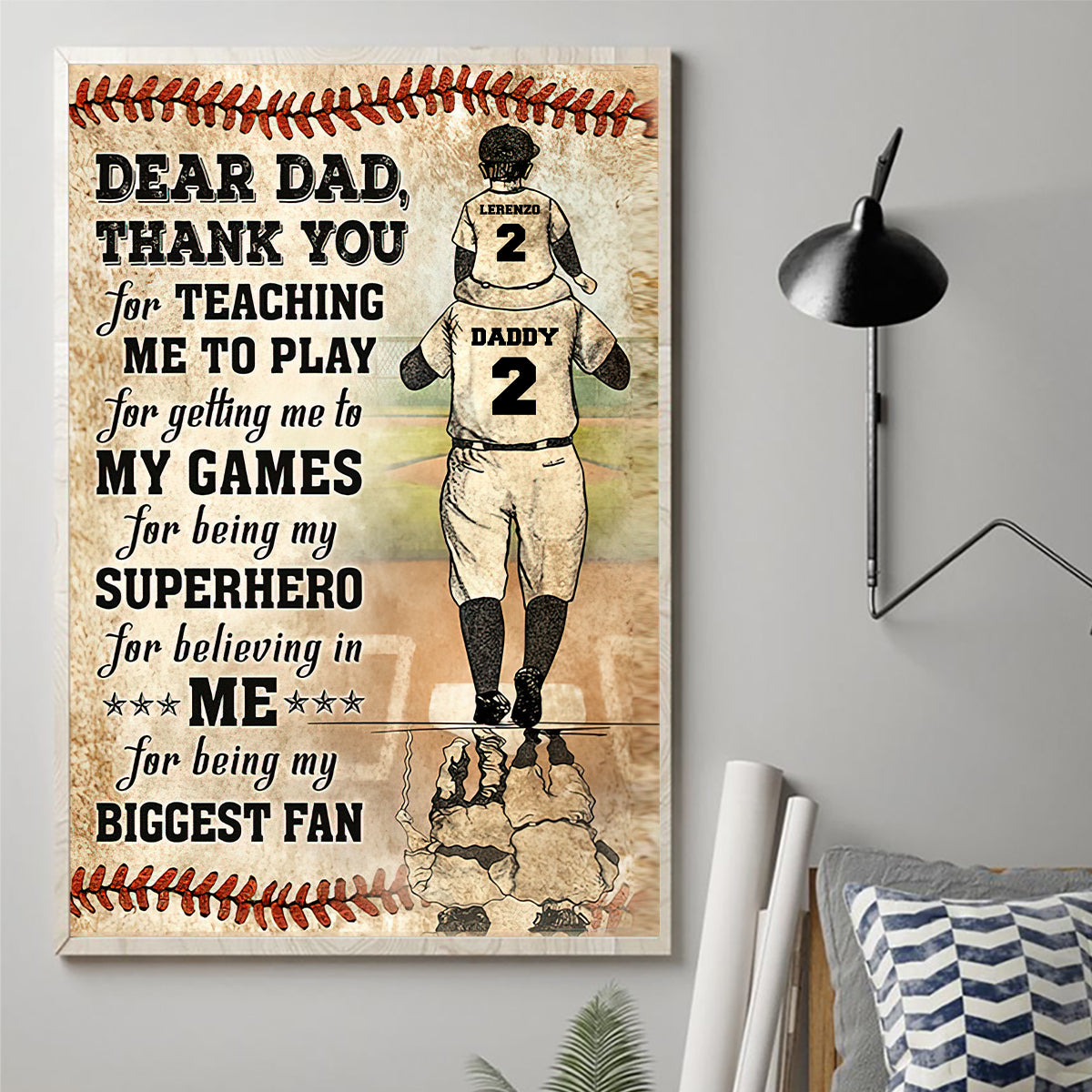 Thank You Dad My Biggest Fan - Personalized Baseball Canvas And Poster
