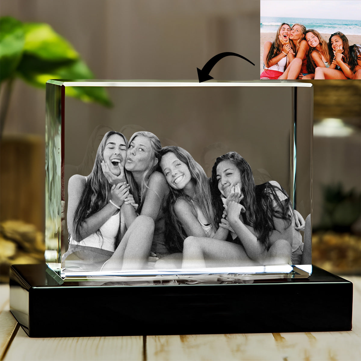 Custom Photo - Personalized Daughter Laser Engraving 3D Cuboid Shaped Crystal Lamp