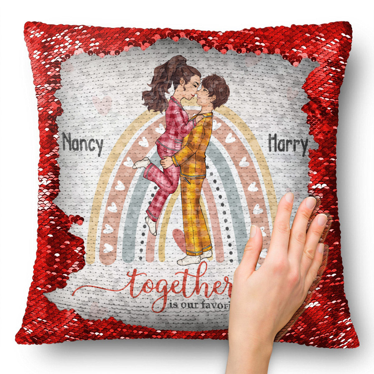 Together Is My Favorite Place To Be - gift for husband, wife, girlfriend, boyfriend - Personalized Sequin Pillow Cover