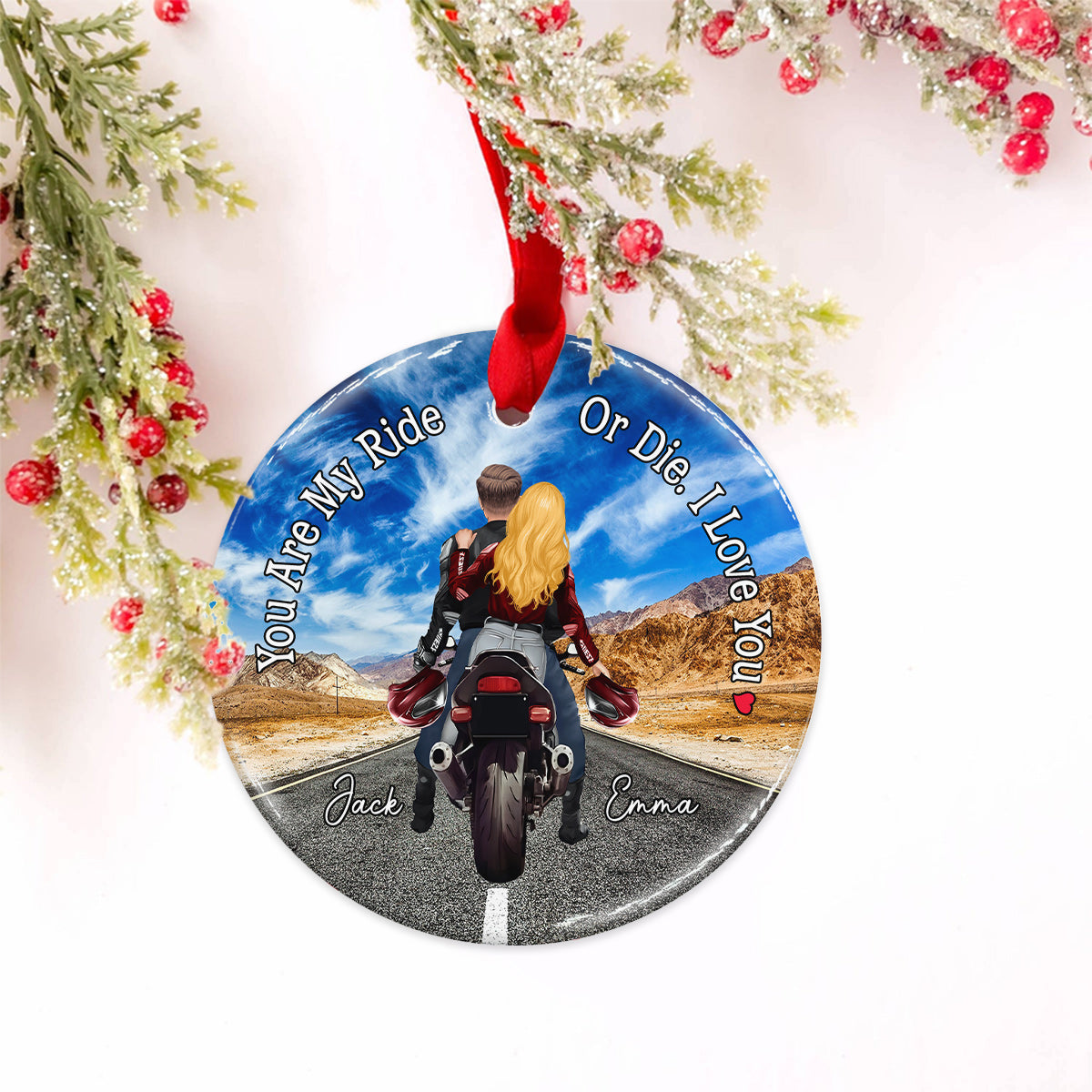 You Are My Ride Or Die - Biker gift for boyfriend, girlfriend - Personalized Ceramic Circle Ornament