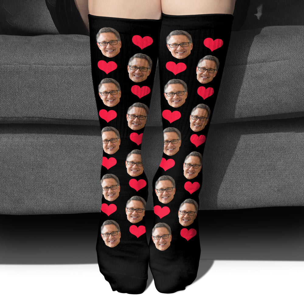 Custom Face Heart Pattern - Personalized Step Dad Socks