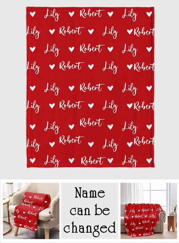 Custom Name Heart Pattern - Personalized Couple Blanket