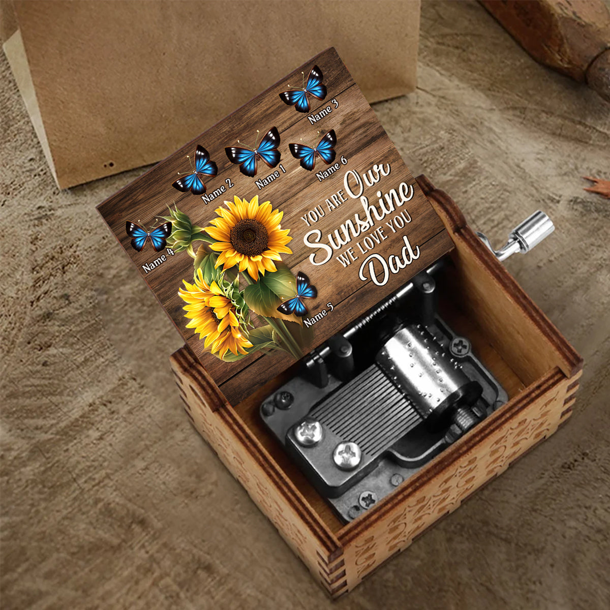 You Are My Sunshine Custom Family Father's Day Personalized Hand Crank Music Box