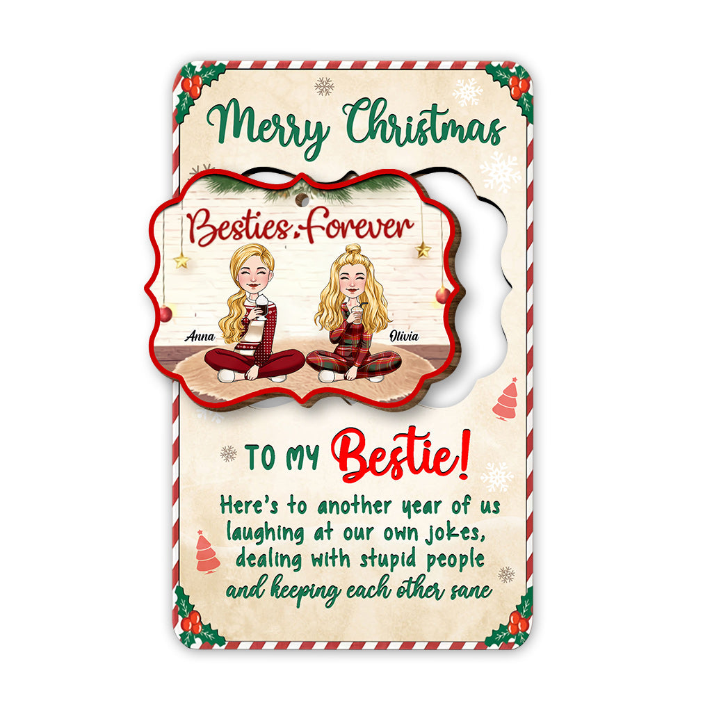 Another Year of Us Being Bestie - Personalized Bestie Wooden Card Pop Out Ornament