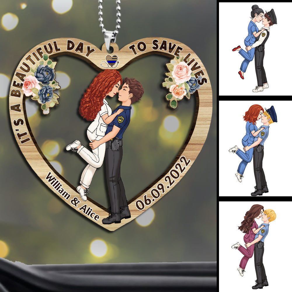 Discover It’s A Beautiful Day To Save Lives - Personalized Couple Acrylic Car Hanger