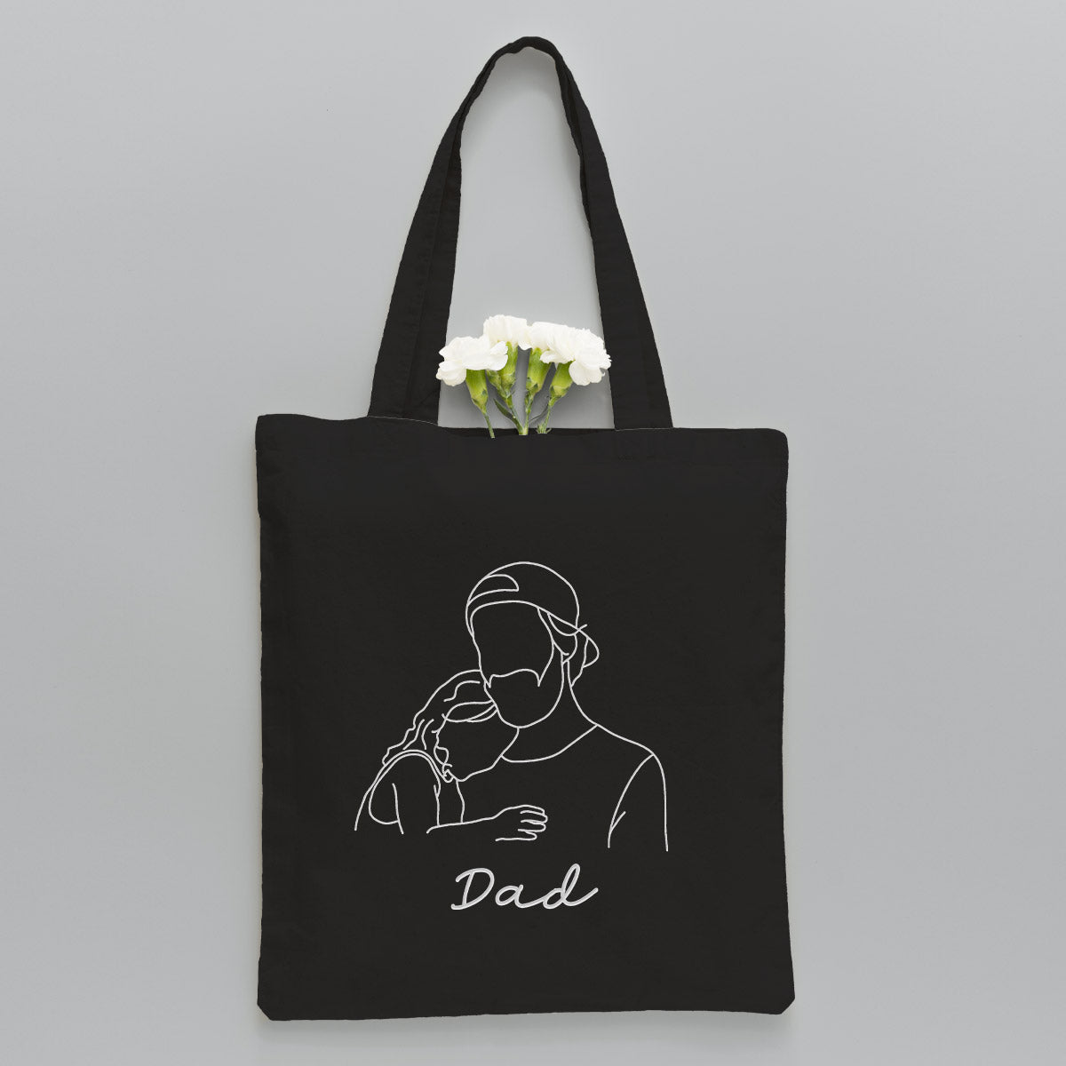 Custom Photo Line Art - Personalized Father Embroidered Tote Bag