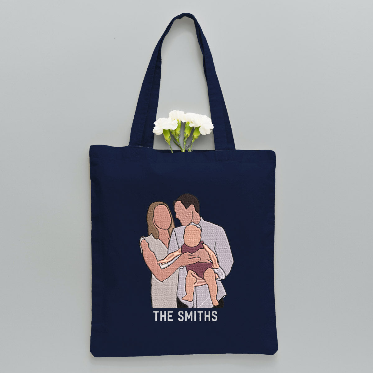 Custom 2D Photo - Personalized Family Embroidered Tote Bag