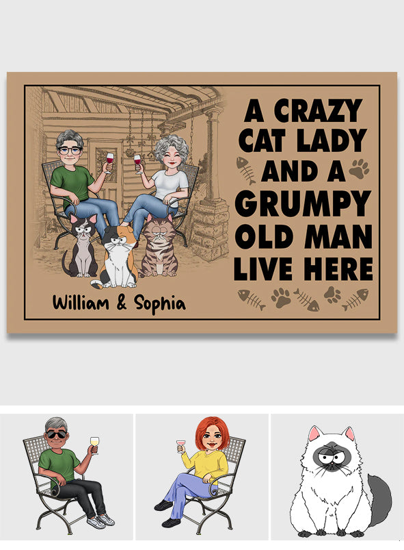 A Crazy Cat Lady And A Grumpy Old Man - Personalized Cat Doormat