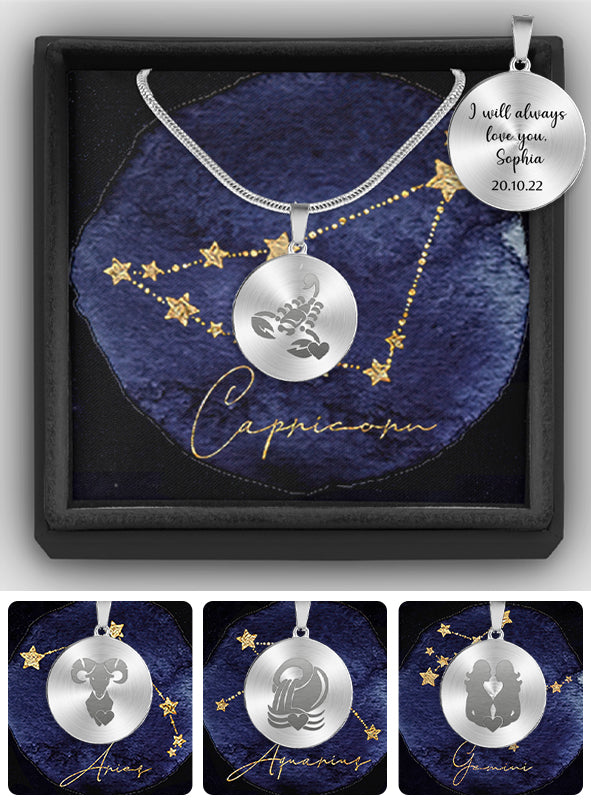 Zodiac Sign Necklace - Personalized Horoscope Round Pendant Necklace