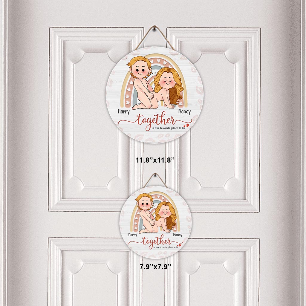 Together Is Our Favorite Place To Be - Personalized Couple Round Wood Sign