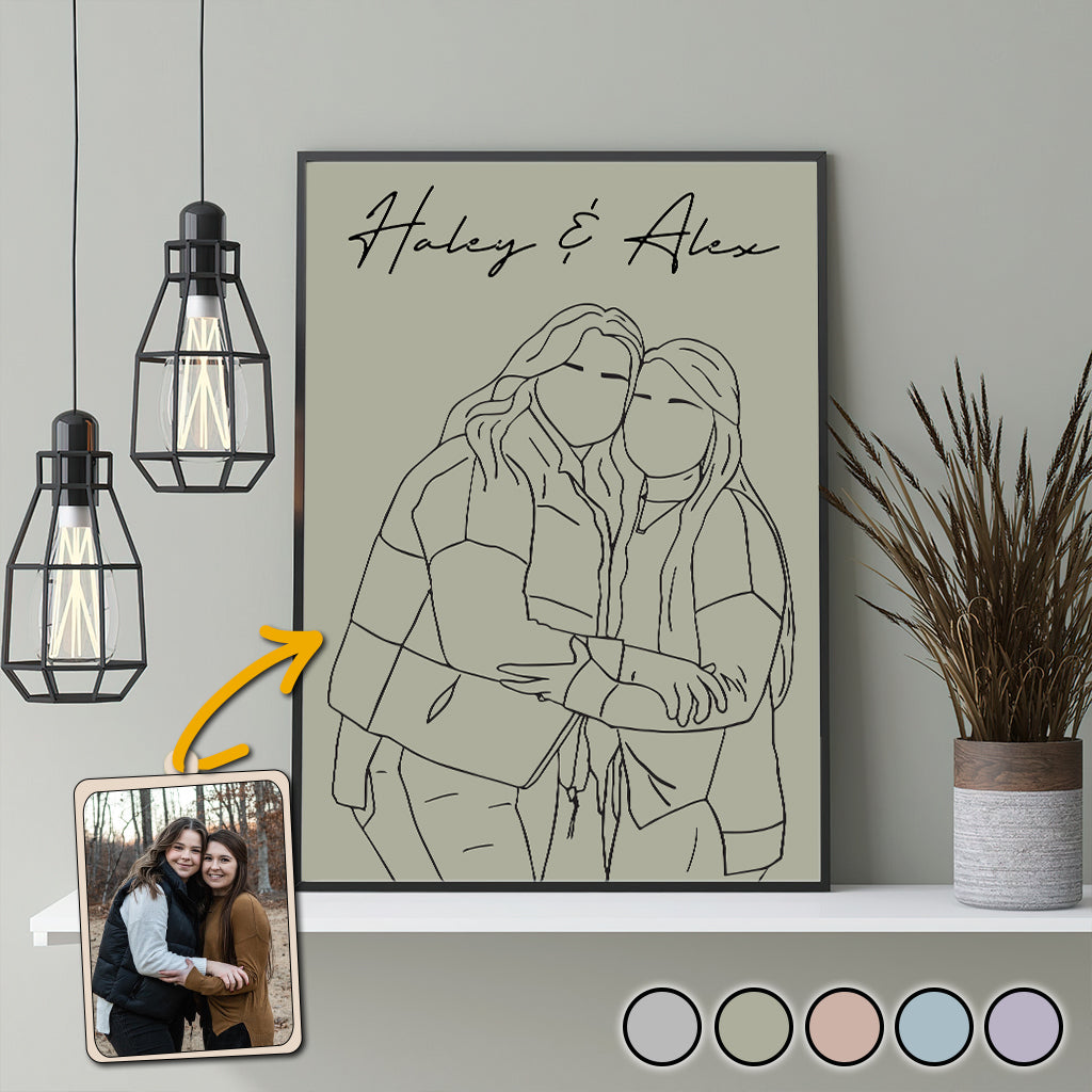 Line Art Portrait - Personalized Sibling Canvas And Poster