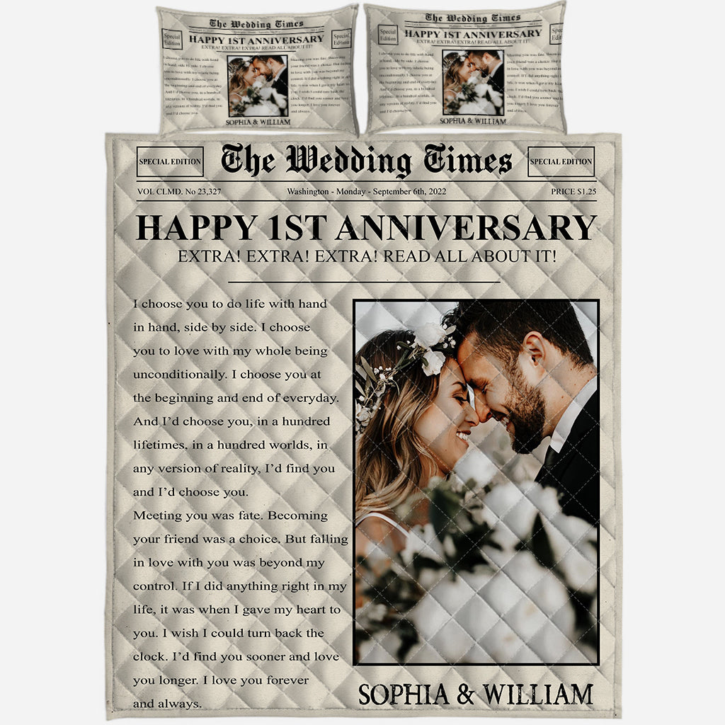 Happy Anniversary The Wedding Times Newspaper - Personalized Husband And Wife Quilt Set