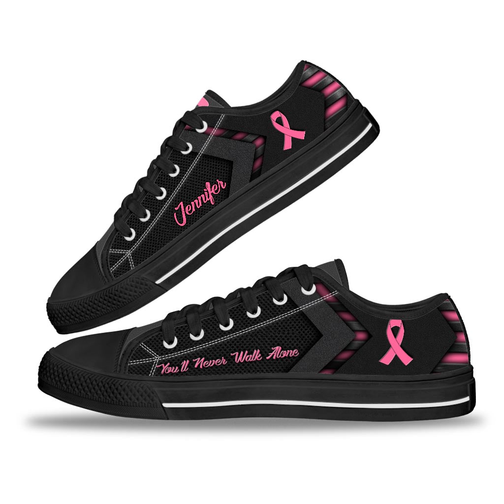 You'll Never Walk Alone - Personalized Breast Cancer Awareness Low Top Shoes