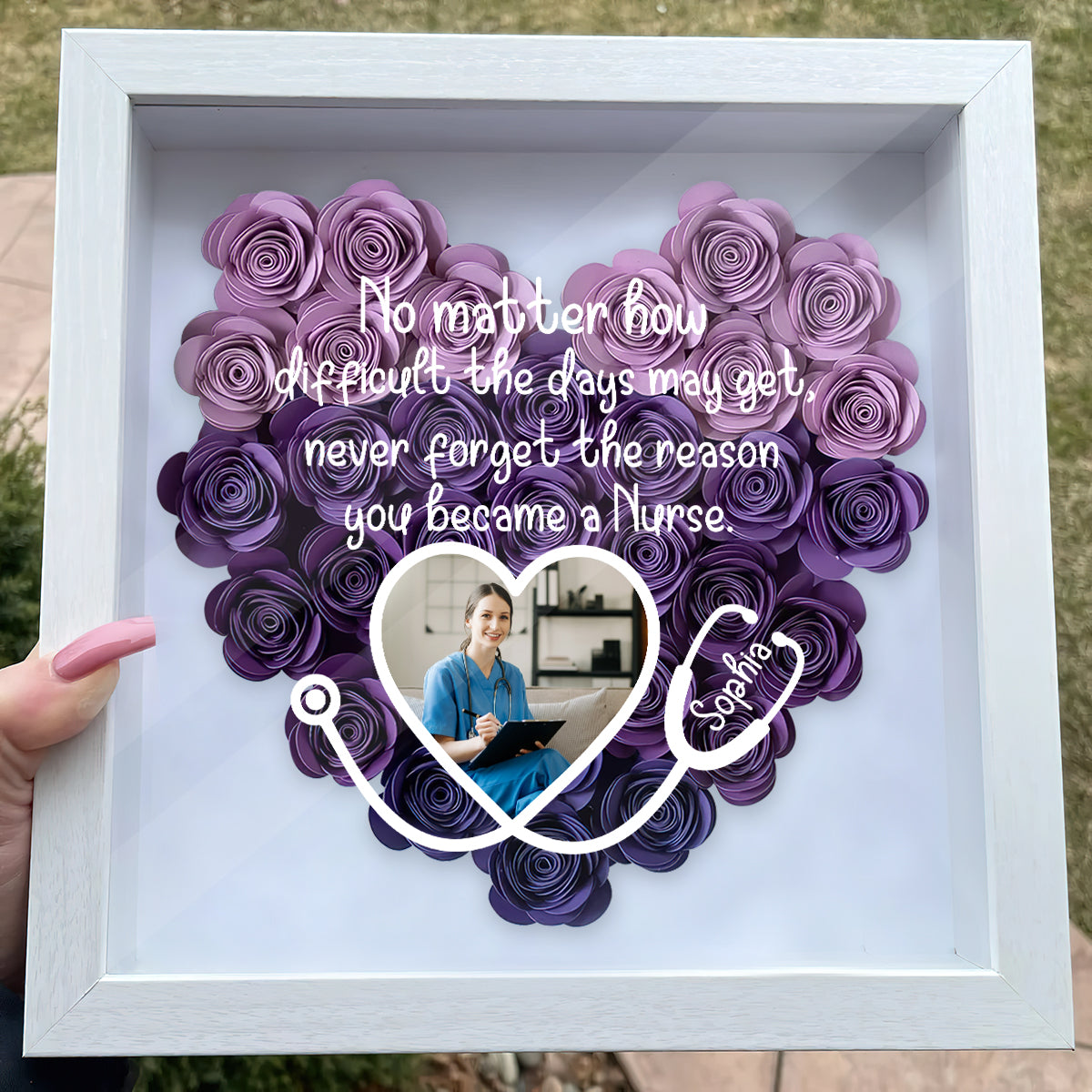 No Matter How Difficulty - Personalized Nurse Gift Flower Frame Box